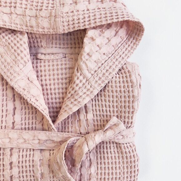 Organic Waffle Cotton Kids Bathrobe Pink - Picture 5 of 6